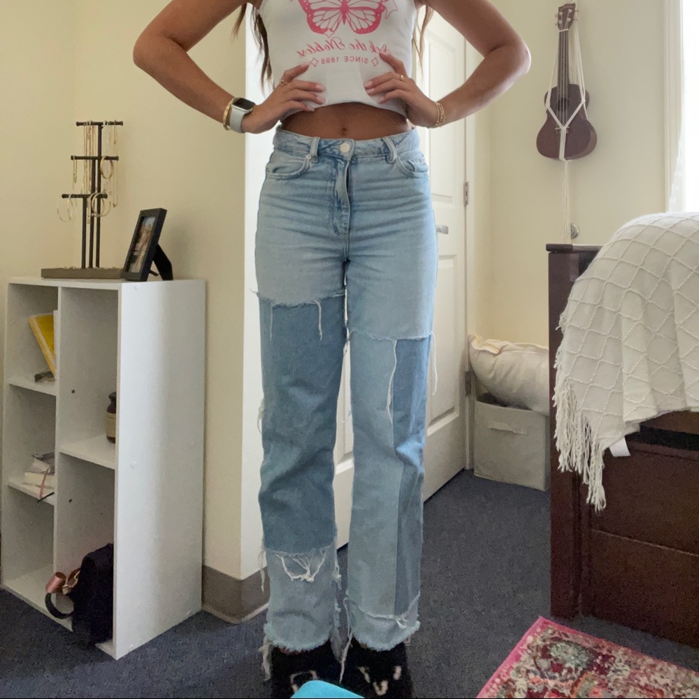 Garage wide leg patchwork jeans